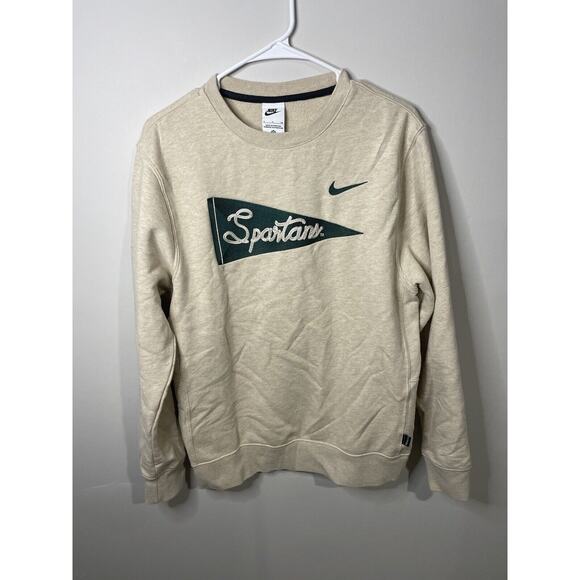 Nike Beige Michigan State Spartans Embroidered Crewneck Pullover Size S - Picture 1 of 10